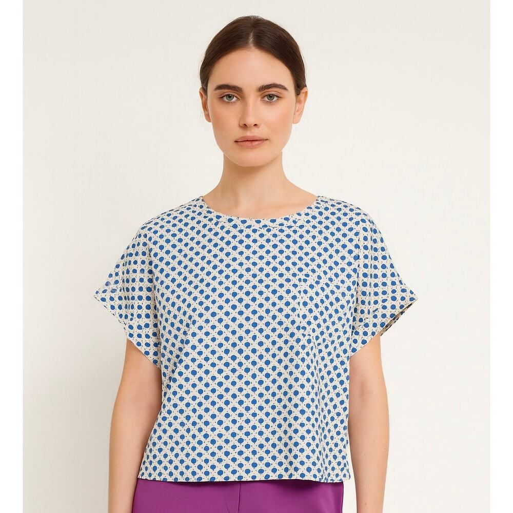 Roller Rabbit White Blue Hearts Casual Top Pullover Short Sleeve SZ XL